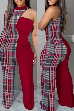 Casual Print Patchwork Half A Turtleneck Regular Jumpsuits