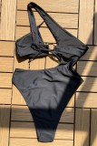 Black Sexy Solid Bandage Hollowed Out Backless Swimwears (With Paddings)