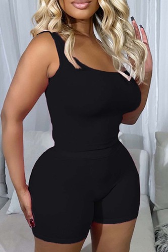 Black Casual Solid Basic U Neck Sleeveless Two Pieces