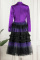 Purple Casual Gradual Change Patchwork Turn-back Collar Long Sleeve Two Pieces