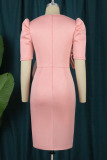 Pink Elegant Solid Patchwork Appliques V Neck Evening Dress Plus Size Dresses