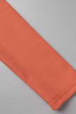 Orange Casual Solid Basic O Neck Skinny Jumpsuits