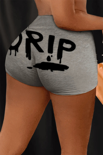 Grey Sexy Print Letter Skinny High Waist Pencil Positioning Print Bottoms