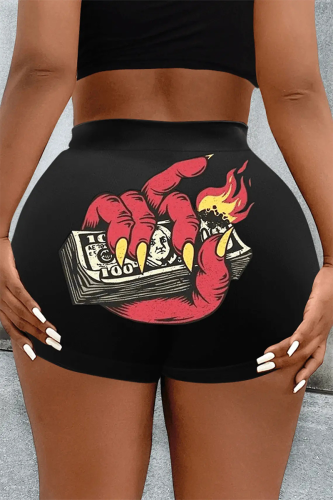 Black Street Print Patchwork Skinny High Waist Pencil Positioning Print Bottoms