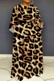 Plus Size Leopard Print Casual Print Patchwork O Neck Printed Dresses