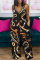 Black White Casual Plaid Contrast V Neck Loose Jumpsuits