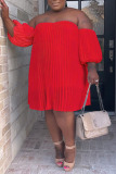 Red Sexy Solid Patchwork Fold Off the Shoulder Straight Plus Size Dresses