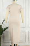 Black Casual Solid Fold V Neck Short Sleeve Dress Plus Size Dresses