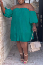 Lake Green Sexy Solid Patchwork Fold Off the Shoulder Straight Plus Size Dresses