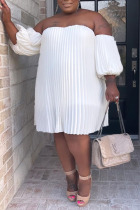 White Sexy Solid Patchwork Fold Off the Shoulder Straight Plus Size Dresses