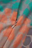 Orange Sexy Print Patchwork Half A Turtleneck Skinny Jumpsuits