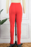 Purple Casual Solid Hollowed Out Patchwork Skinny High Waist Pencil Solid Color Trousers