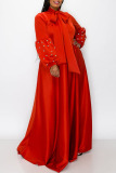 Red Casual Elegant Solid Patchwork Beading Ribbon Collar Evening Dress Plus Size Dresses