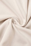 Cream White Casual Solid Fold V Neck Short Sleeve Dress Plus Size Dresses
