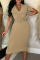 Khaki Sexy Casual Solid Hollowed Out V Neck Short Sleeve Dress