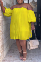 Yellow Sexy Solid Patchwork Fold Off the Shoulder Straight Plus Size Dresses