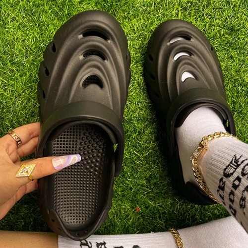 Black Casual Hollowed Out Solid Color Round Comfortable Shoes