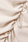 Cream White Casual Solid Fold V Neck Short Sleeve Dress Plus Size Dresses