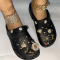 Black Casual Hollowed Out Patchwork Metal Accessories Decoration Round Comfortable Shoes
