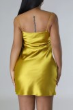 Gold Sexy Solid Backless Spaghetti Strap Sleeveless Dress Dresses
