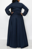 Khaki Casual Elegant Solid Patchwork Beading Ribbon Collar Evening Dress Plus Size Dresses