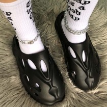 Black Casual Hollowed Out Solid Color Round Comfortable Shoes