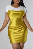 Gold Sexy Solid Backless Spaghetti Strap Sleeveless Dress Dresses