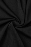 Black Vintage Elegant Solid Patchwork Slit Halter One Step Skirt Dresses