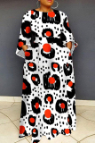 Plus Size Black Red Casual Print Patchwork O Neck Printed Dresses