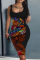 Deep Red Sexy Print Basic U Neck Vest Dress Dresses