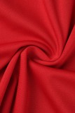 Red Sexy Solid Backless Beading One Shoulder Sleeveless Dress Plus Size Dresses