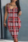 Deep Red Sexy Print Basic U Neck Vest Dress Dresses