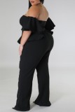 Burgundy Sexy Casual Solid Backless Off the Shoulder Plus Size Jumpsuits
