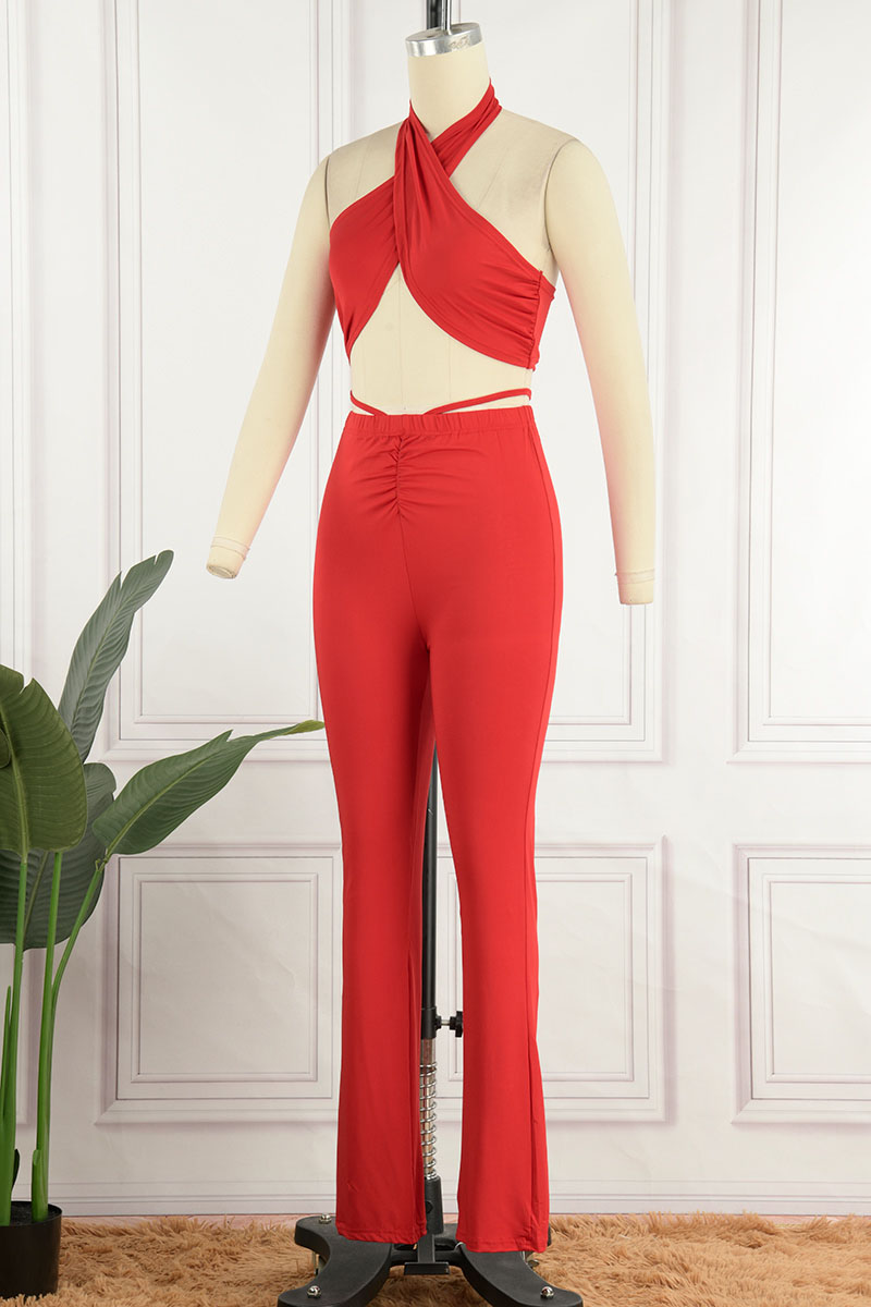 Casual Solid Patchwork Halter Sleeveless Two Pieces main image 1
