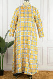 Yellow Casual Print Patchwork Turndown Collar Shirt Dress Plus Size Dresses (Without Belt)