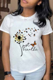 White Street Butterfly Print Patchwork O Neck T-Shirts