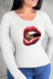 Grey Street Lips Printed Patchwork O Neck Tops