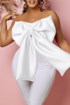 White Sexy Solid Backless With Bow Strapless Tops