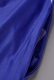 Blue Casual Print Basic O Neck Short Sleeve Dress Plus Size Dresses