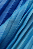 Light Blue Casual Elegant Gradual Change Print Patchwork Fold O Neck Short Sleeve Two Pieces