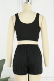 Black Casual Solid Basic U Neck Sleeveless Two Pieces
