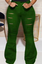 Army Green Casual Solid Hollowed Out Patchwork Turtleneck Plus Size