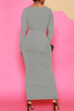 Grey Casual Solid Patchwork U Neck Straight Dresses