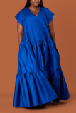 Orange Casual Solid Patchwork Fold V Neck Long Dress Dresses