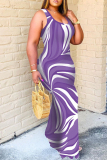 Purple Sexy Print Basic U Neck Vest Dress Dresses