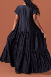 Blue Casual Solid Patchwork Fold V Neck Long Dress Dresses