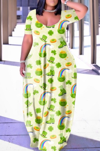 Apricot Sexy Casual Print Backless V Neck Short Sleeve Dress Dresses