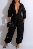 White Casual Solid Patchwork Zipper Collar Regular Jumpsuits