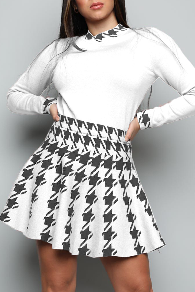 Long Sleeved Turtleneck Plaid Split Midi Dress Two Piece Set main image 0