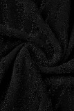 Black Sexy Print Patchwork Bright Silk O Neck Pencil Skirt Dresses